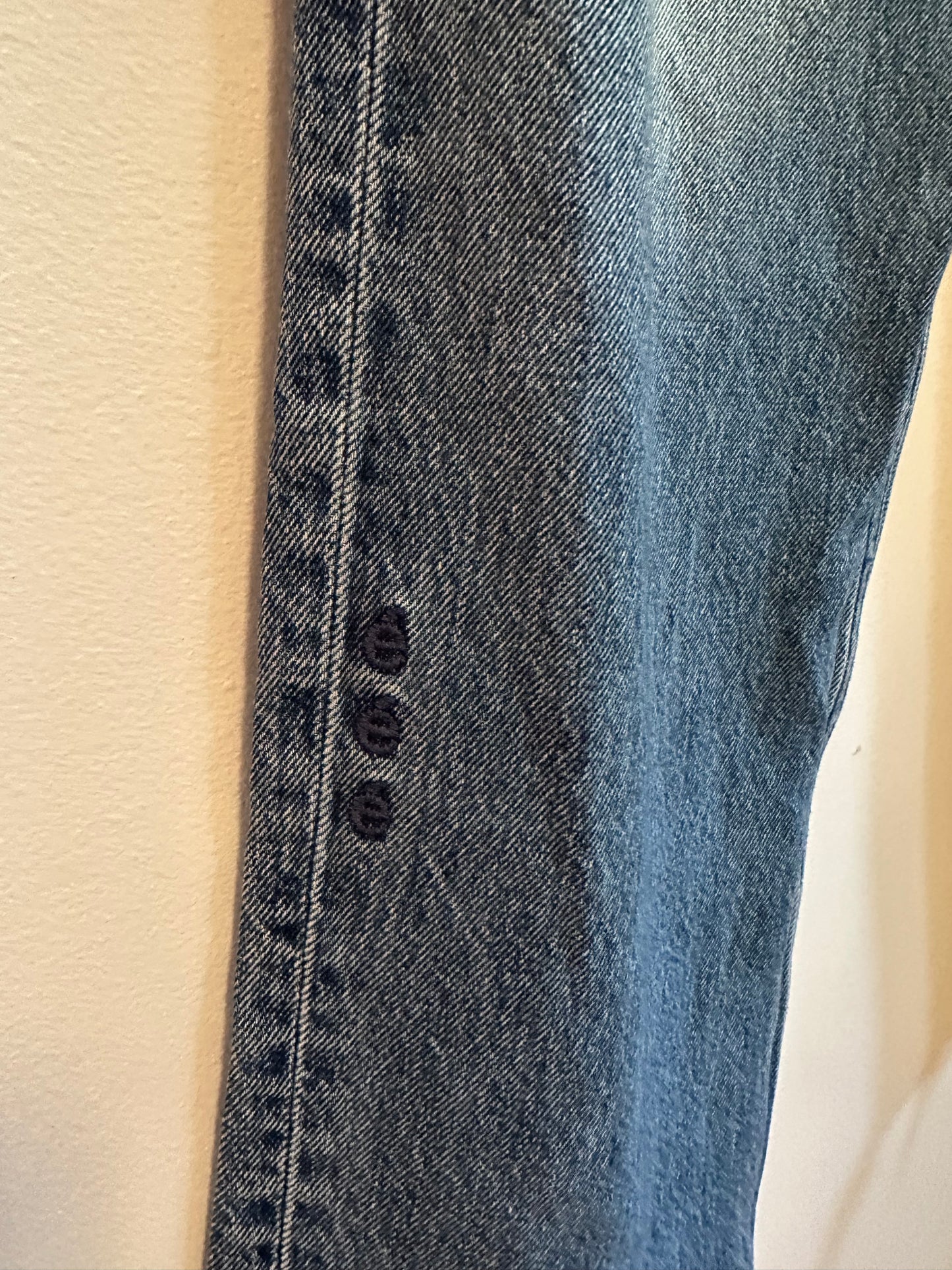 Etica High Rise Straight Leg Jeans Medium Wash Raw Hem Jeans | Size 28