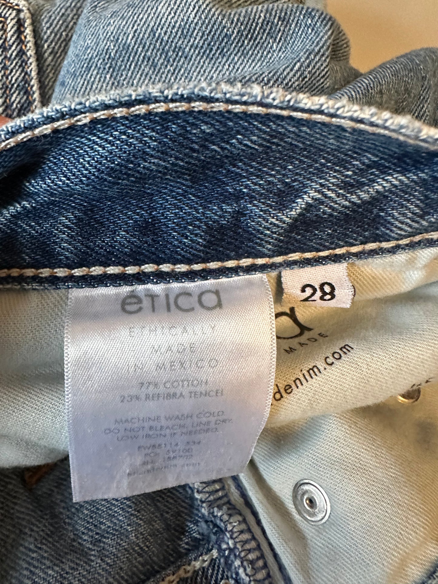 Etica High Rise Straight Leg Jeans Medium Wash Raw Hem Jeans | Size 28