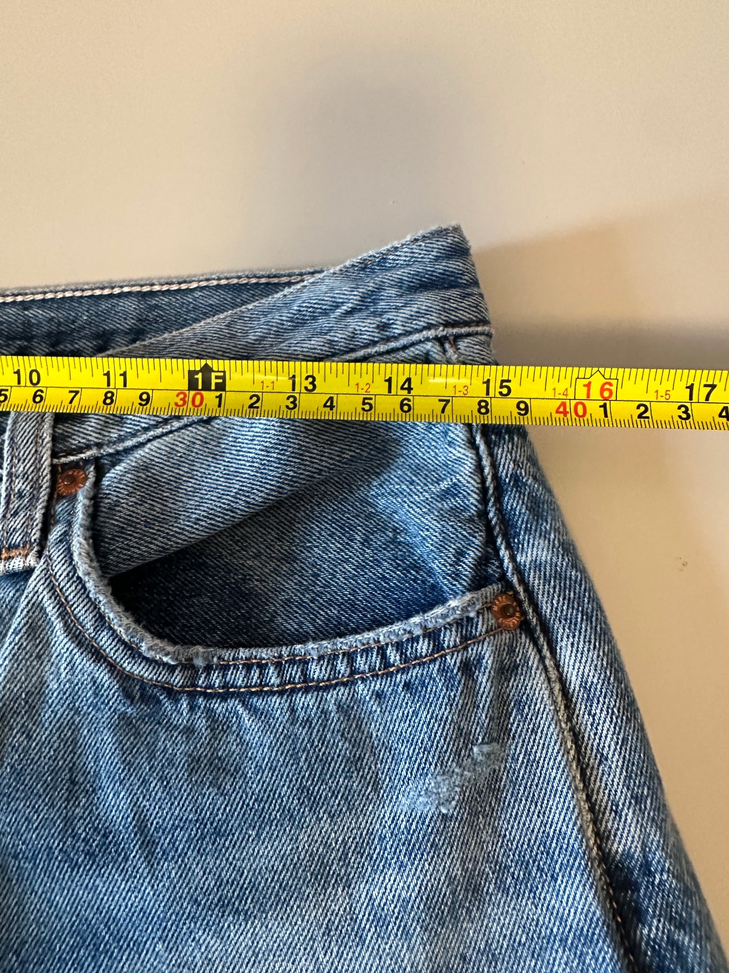 Etica High Rise Straight Leg Jeans Medium Wash Raw Hem Jeans | Size 28