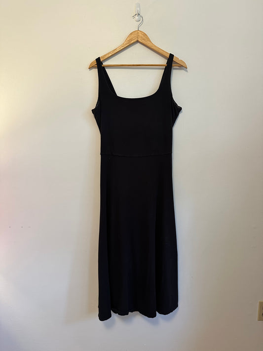 People Tree Black Organic Cotton Square Neck Fit & Flare Midi Dress | Size 12