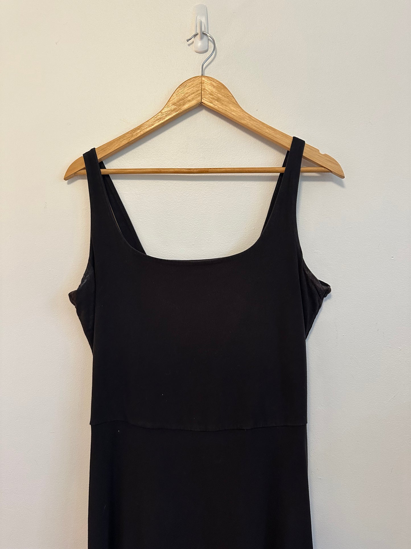 People Tree Black Organic Cotton Square Neck Fit & Flare Midi Dress | Size 12