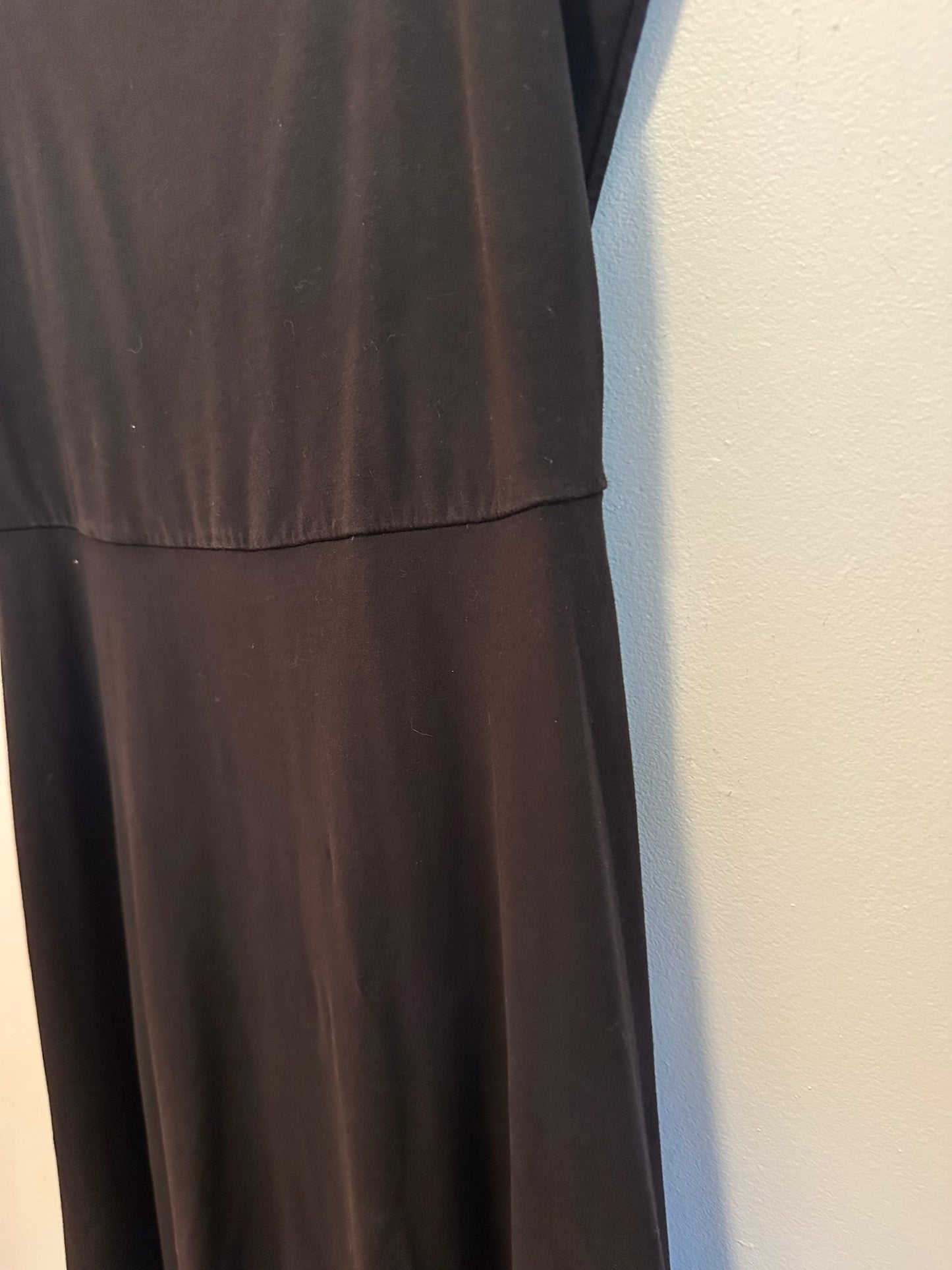 People Tree Black Organic Cotton Square Neck Fit & Flare Midi Dress | Size 12