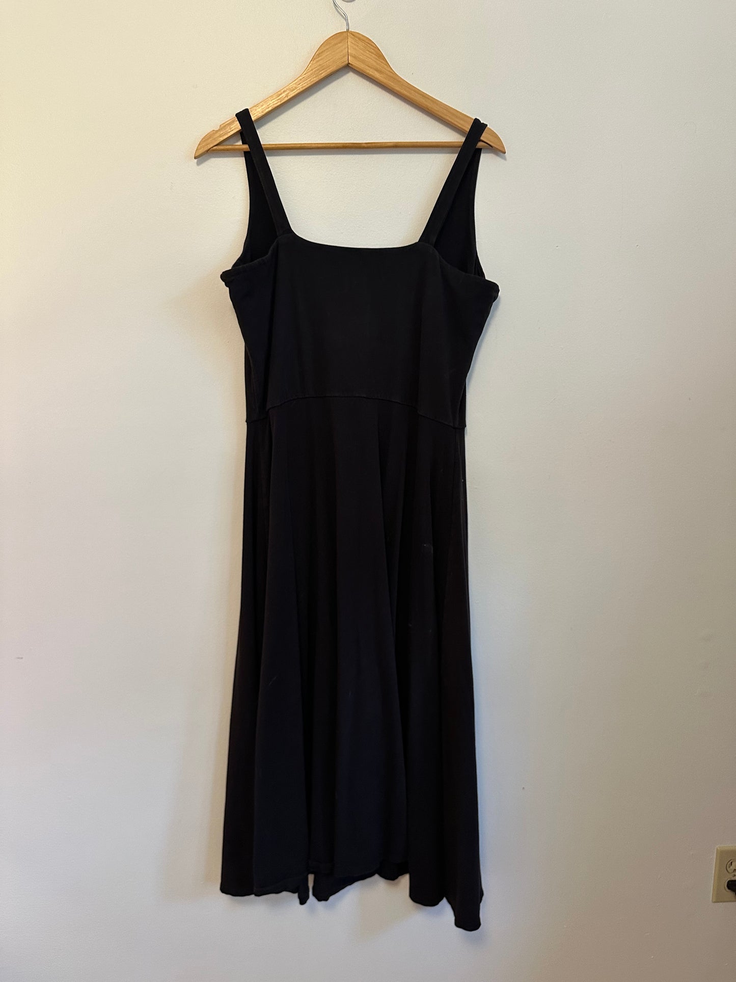 People Tree Black Organic Cotton Square Neck Fit & Flare Midi Dress | Size 12