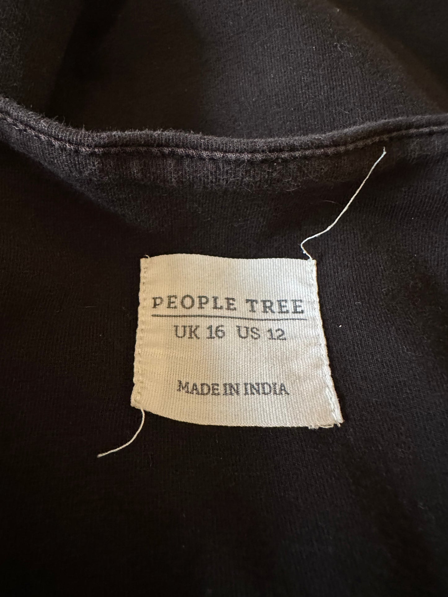 People Tree Black Organic Cotton Square Neck Fit & Flare Midi Dress | Size 12