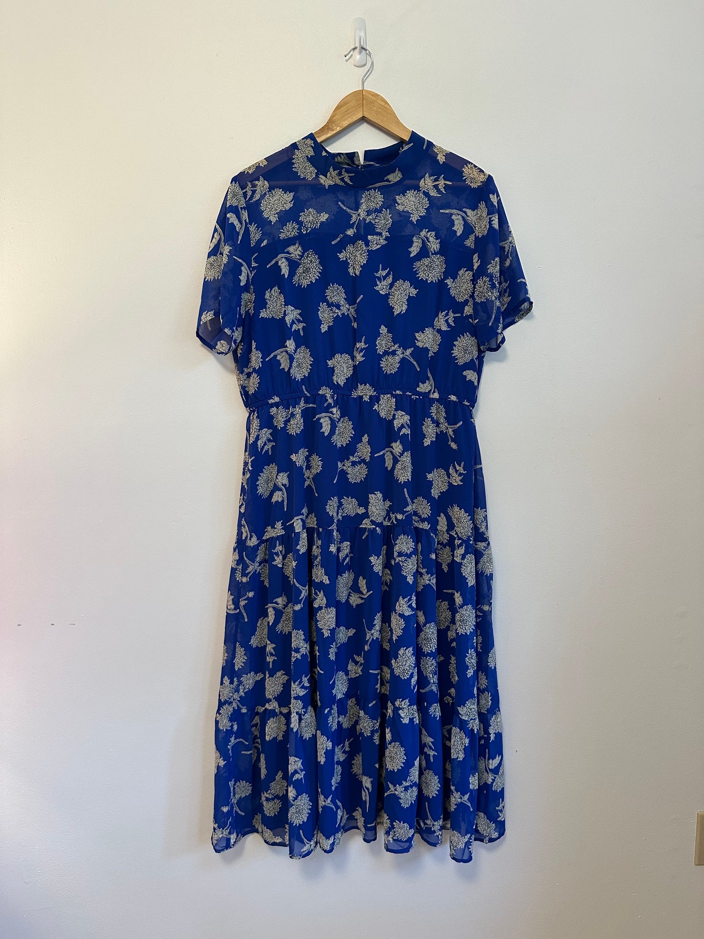 Lulus Royal Blue Floral Short Sleeve Chiffon Midi Dress | Size XL