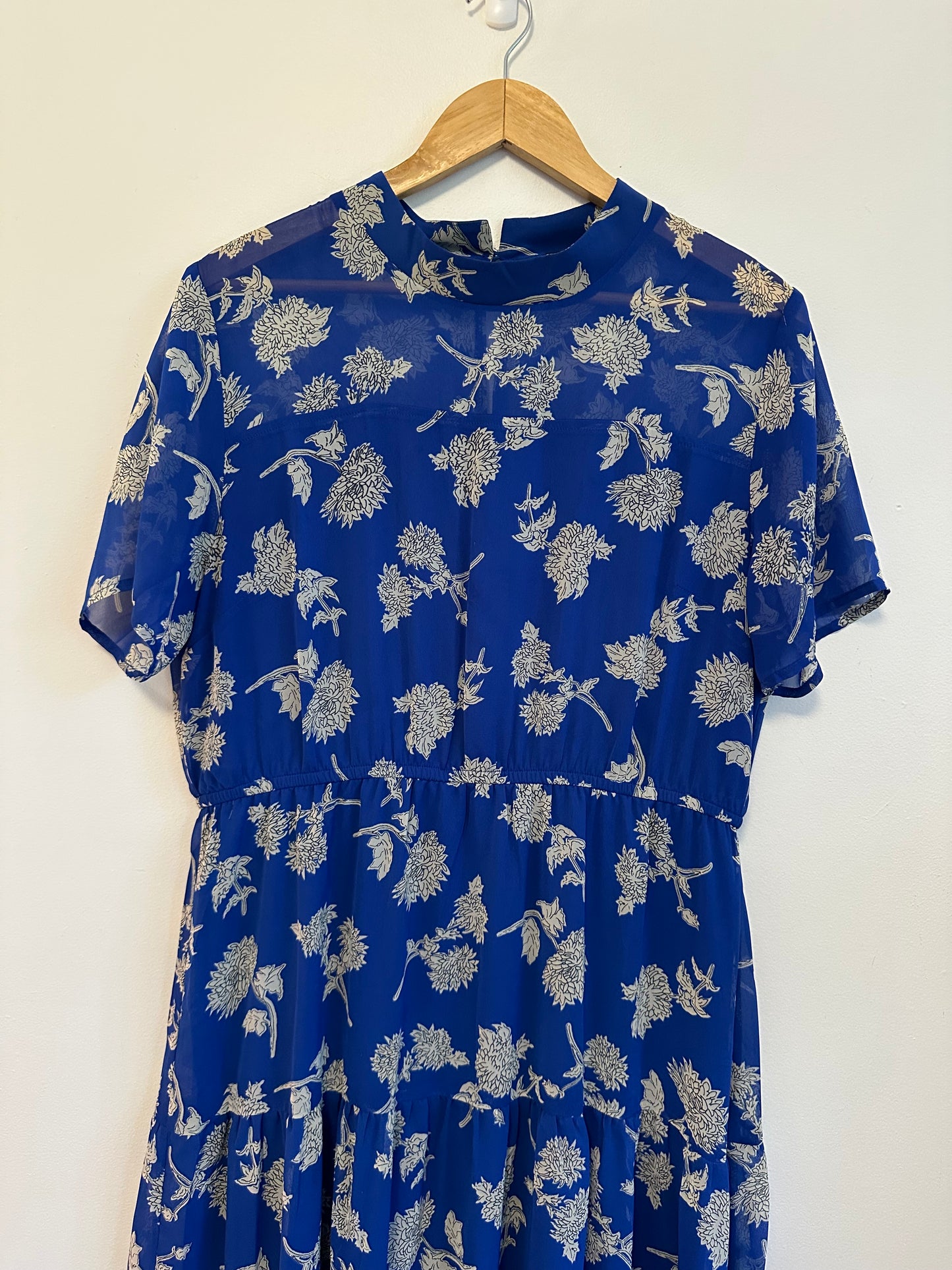 Lulus Royal Blue Floral Short Sleeve Chiffon Midi Dress | Size XL