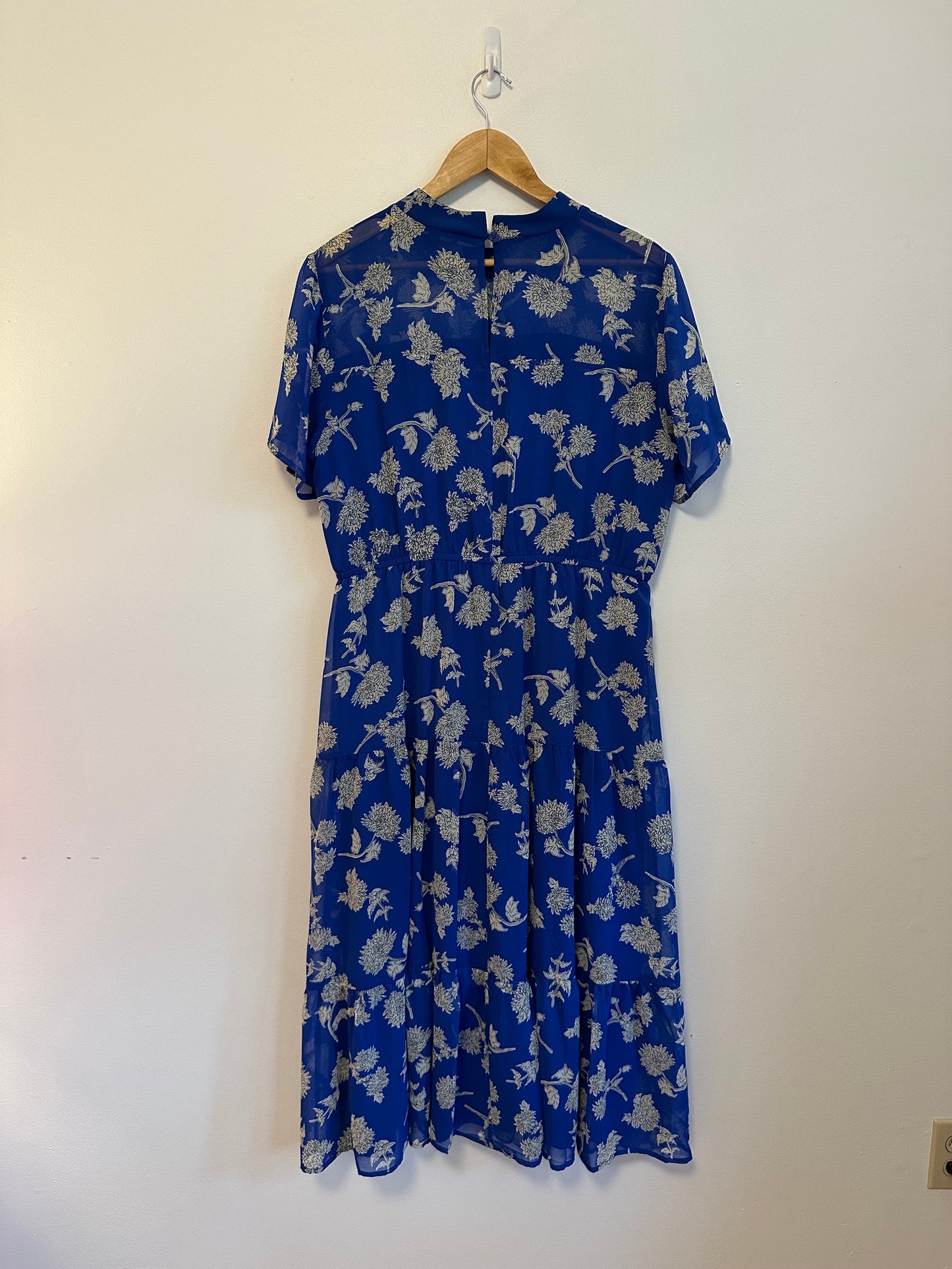 Lulus Royal Blue Floral Short Sleeve Chiffon Midi Dress | Size XL