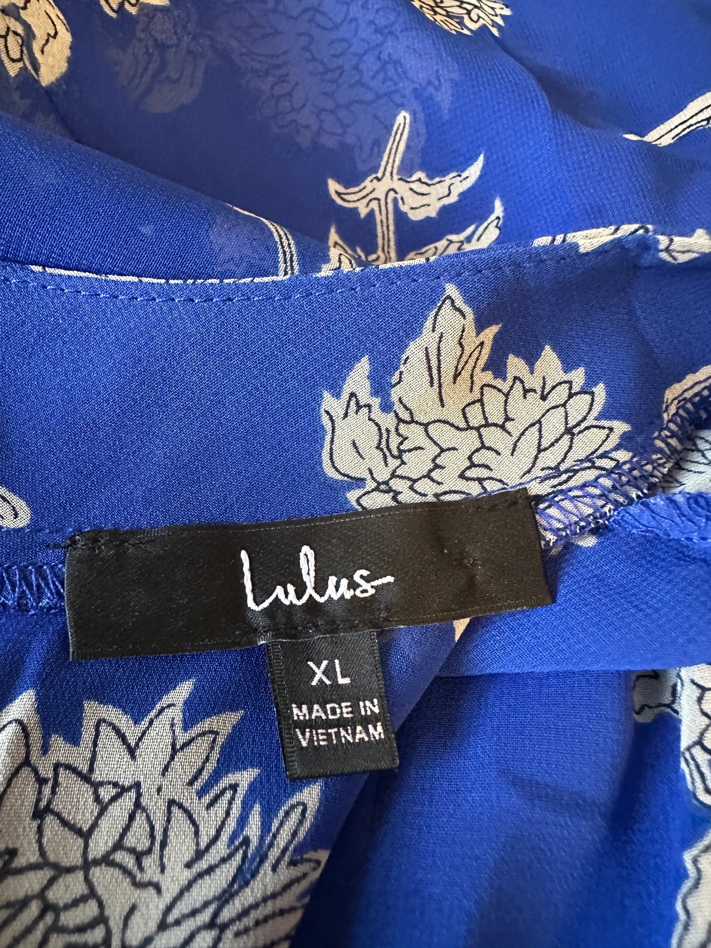 Lulus Royal Blue Floral Short Sleeve Chiffon Midi Dress | Size XL