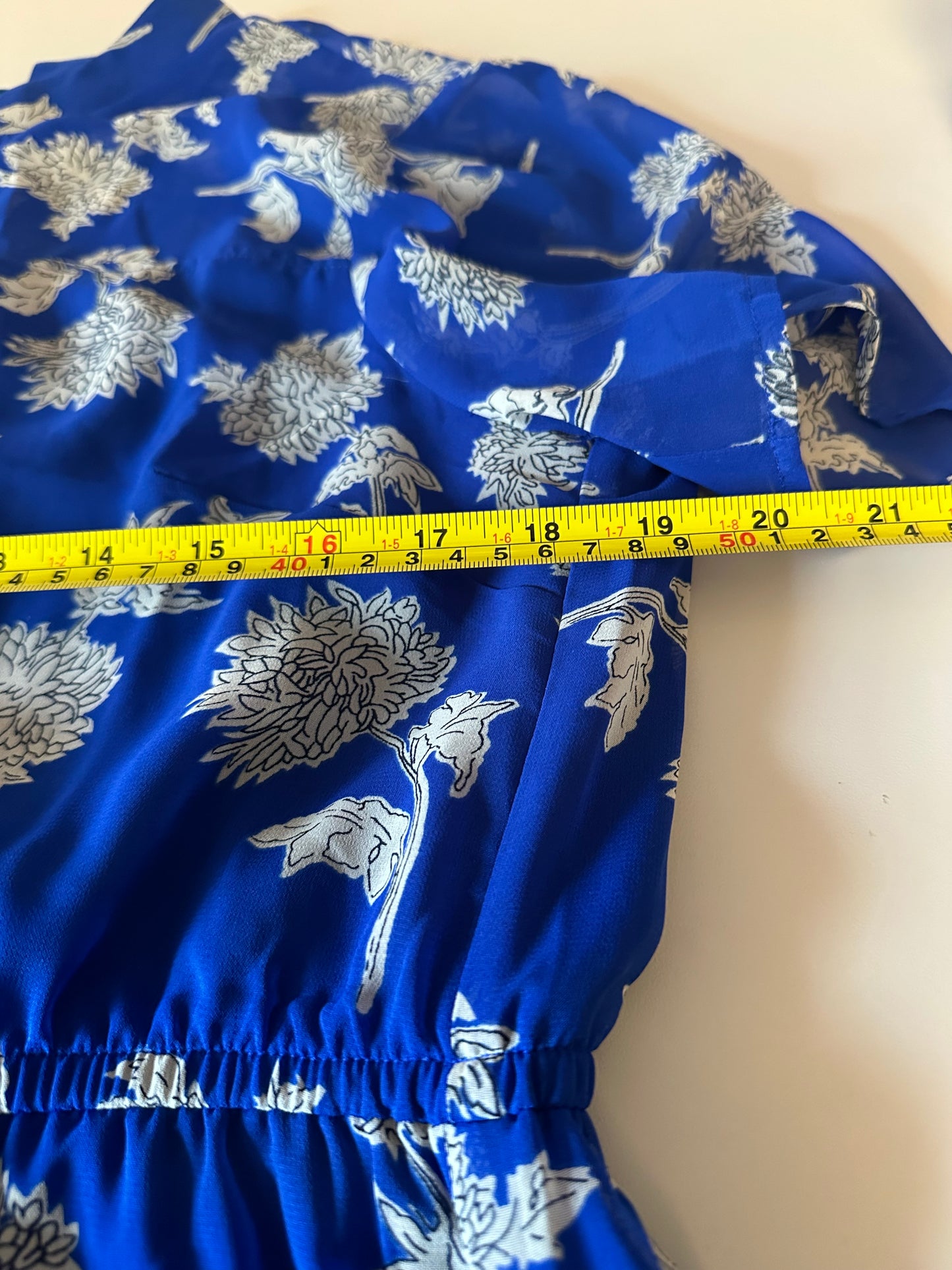 Lulus Royal Blue Floral Short Sleeve Chiffon Midi Dress | Size XL
