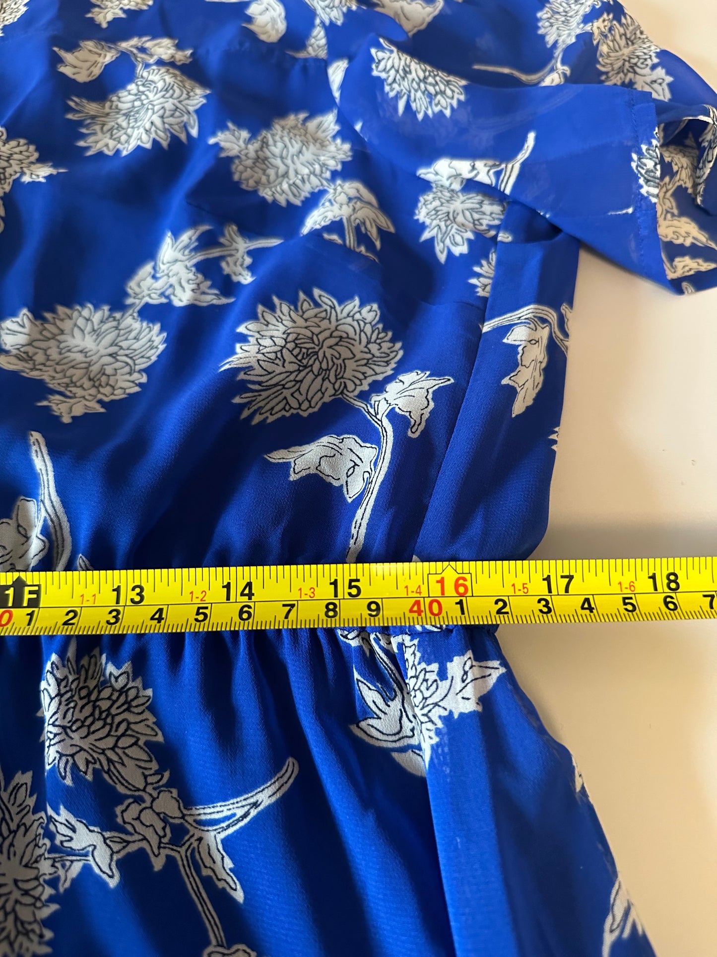 Lulus Royal Blue Floral Short Sleeve Chiffon Midi Dress | Size XL