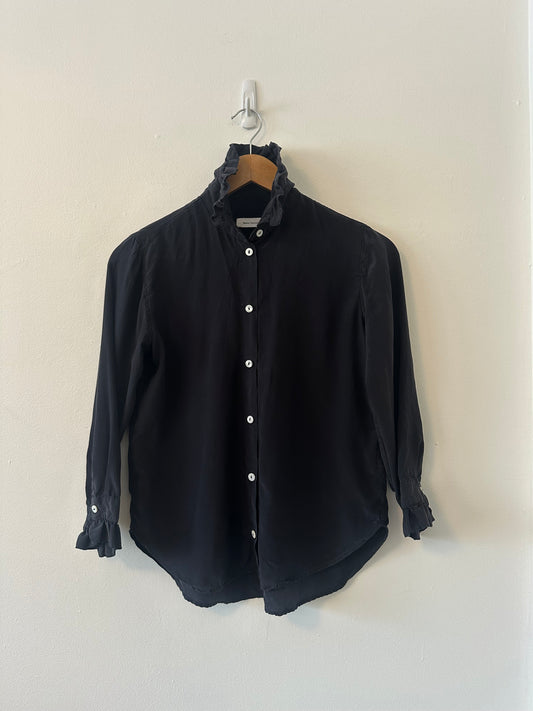 Beatrice Valenzuela Ranchera Silk Blouse with Ruffle Collar in Black | Size Small