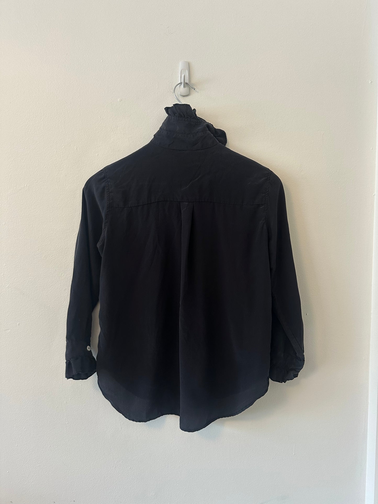 Beatrice Valenzuela Ranchera Silk Blouse with Ruffle Collar in Black | Size Small