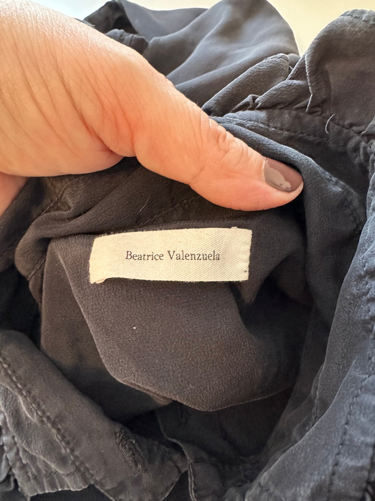 Beatrice Valenzuela Ranchera Silk Blouse with Ruffle Collar in Black | Size Small