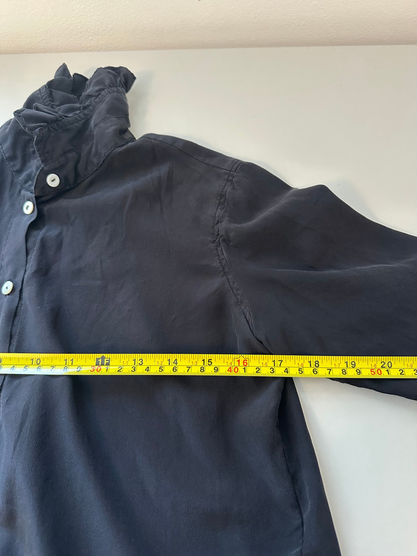 Beatrice Valenzuela Ranchera Silk Blouse with Ruffle Collar in Black | Size Small