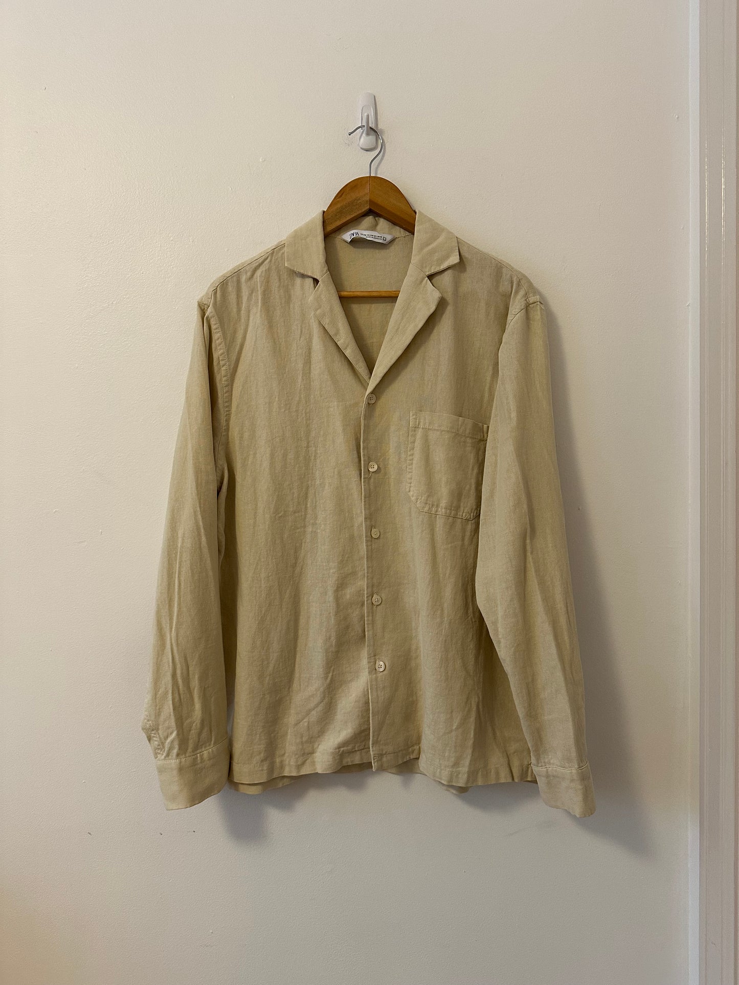 Zara Oversized Linen Blend Tan Button Front Shirt | Size S/M