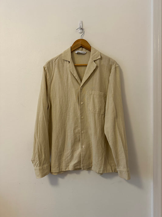Zara Oversized Linen Blend Tan Button Front Shirt | Size S/M