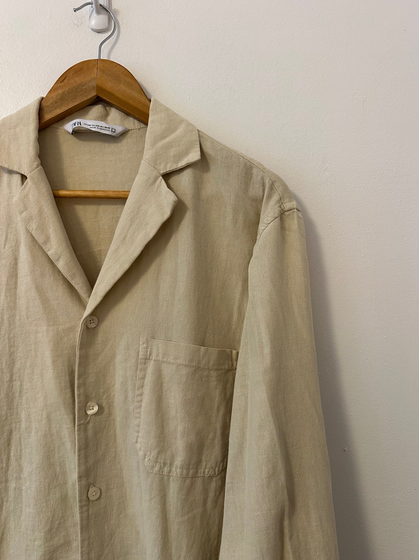 Zara Oversized Linen Blend Tan Button Front Shirt | Size S/M