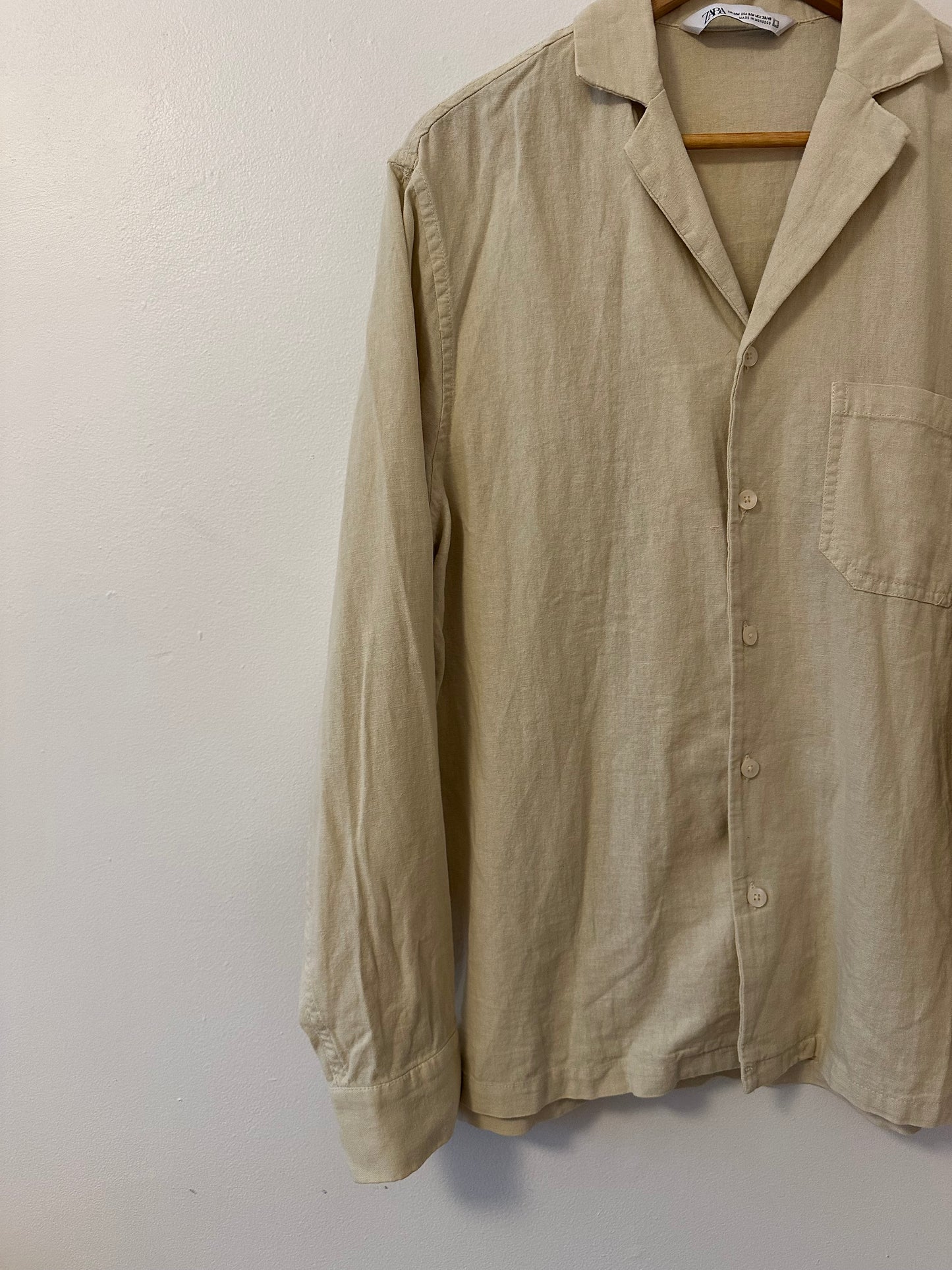 Zara Oversized Linen Blend Tan Button Front Shirt | Size S/M