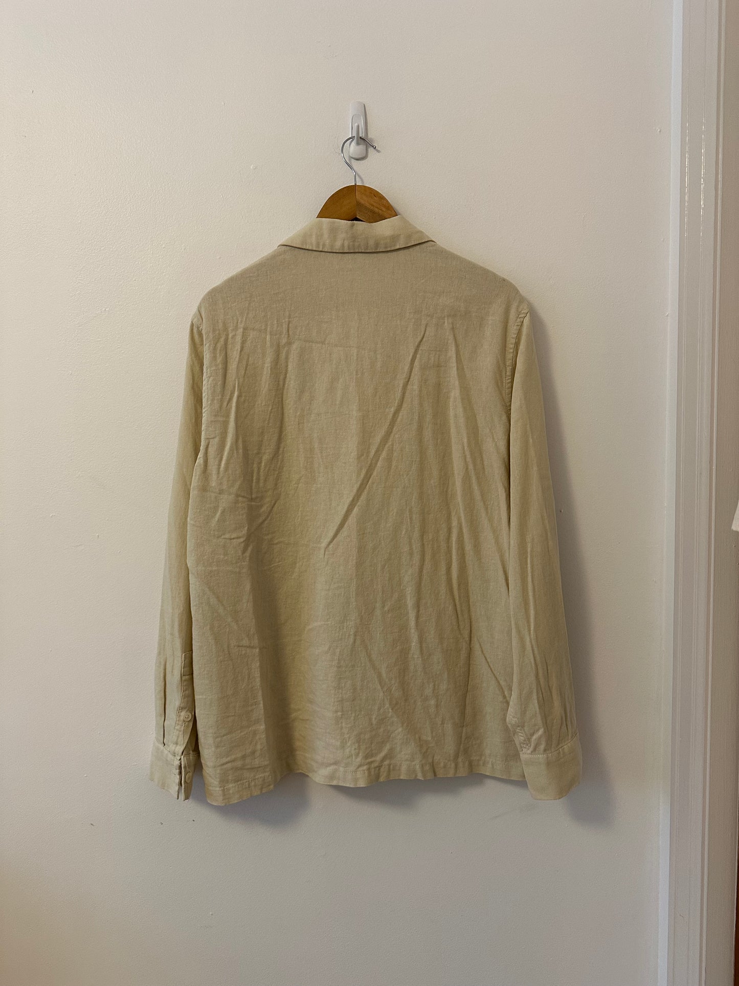 Zara Oversized Linen Blend Tan Button Front Shirt | Size S/M