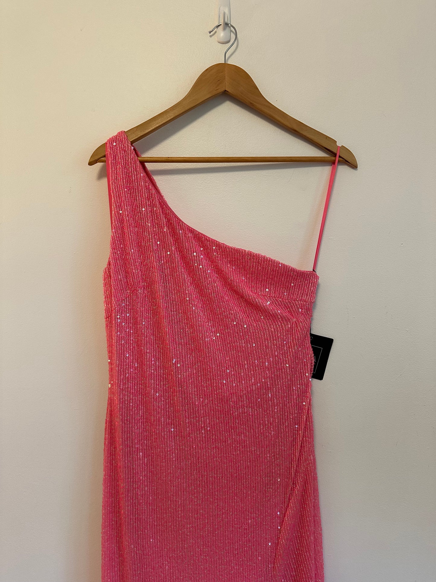 NWT IEENA for Mac Duggal Pink One Shoulder Sequin Gown Slit Cowl Back | Size 8