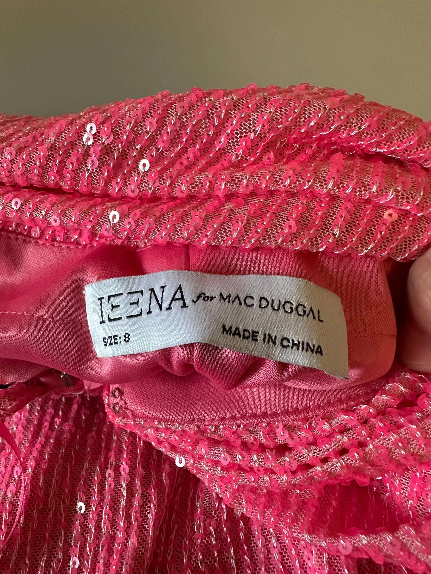 NWT IEENA for Mac Duggal Pink One Shoulder Sequin Gown Slit Cowl Back | Size 8