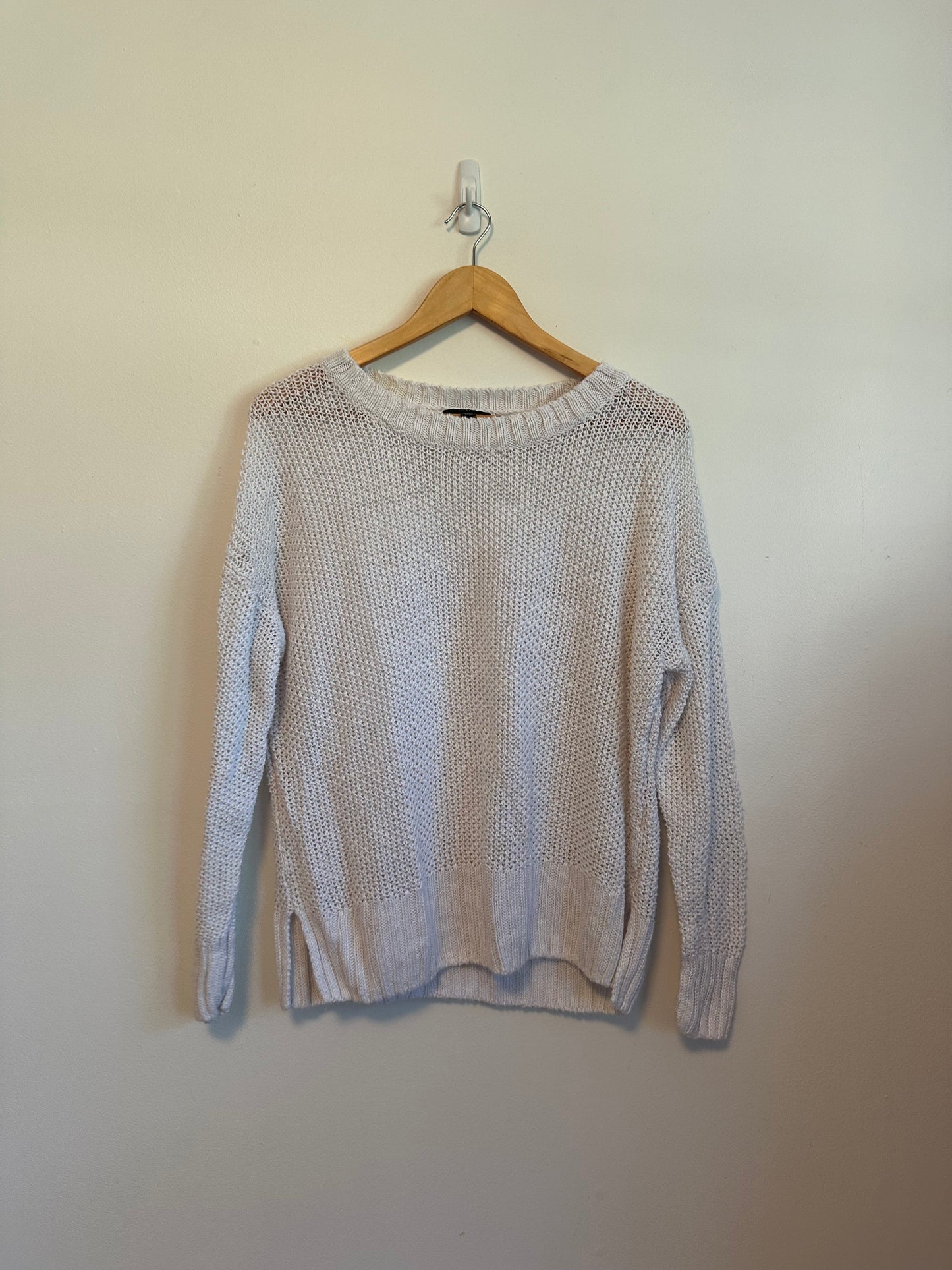 J. Crew Open Knit Crew Neck White Relaxed Sweater | Size Medium