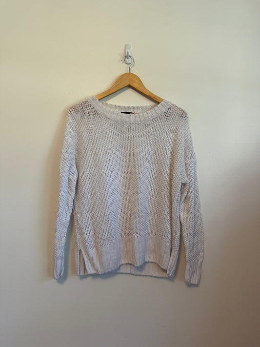 J. Crew Open Knit Crew Neck White Relaxed Sweater | Size Medium