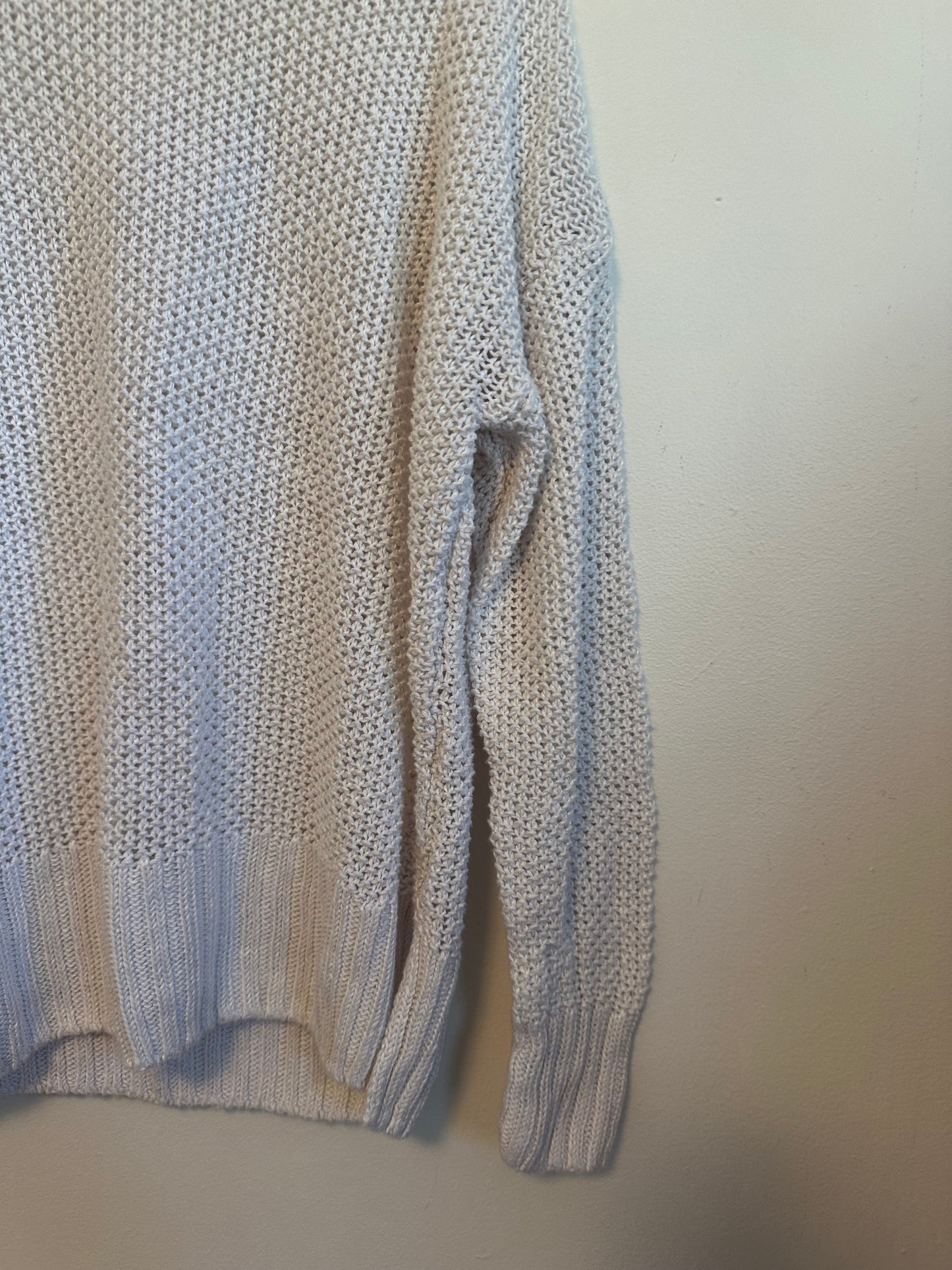J. Crew Open Knit Crew Neck White Relaxed Sweater | Size Medium
