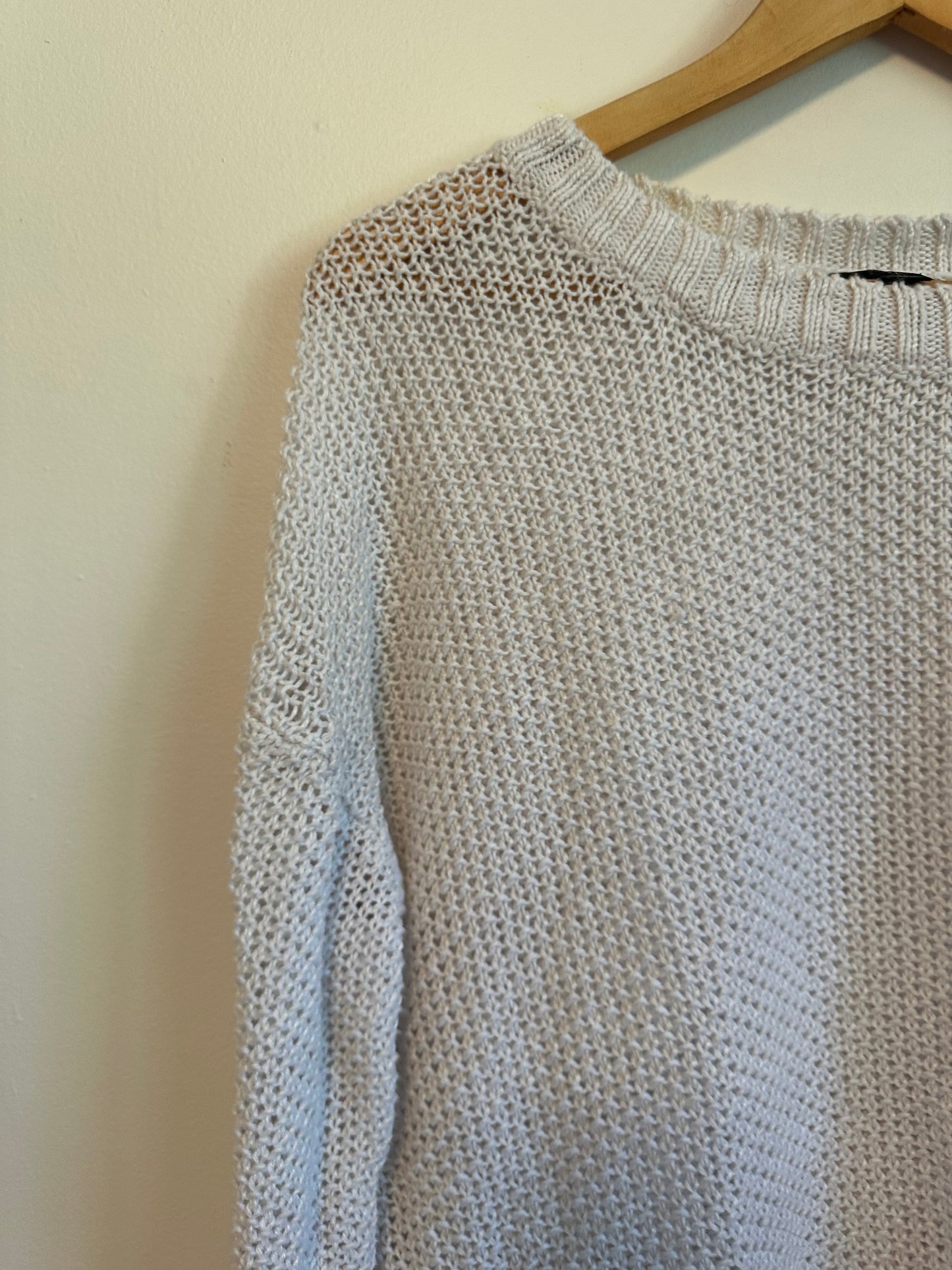 J. Crew Open Knit Crew Neck White Relaxed Sweater | Size Medium