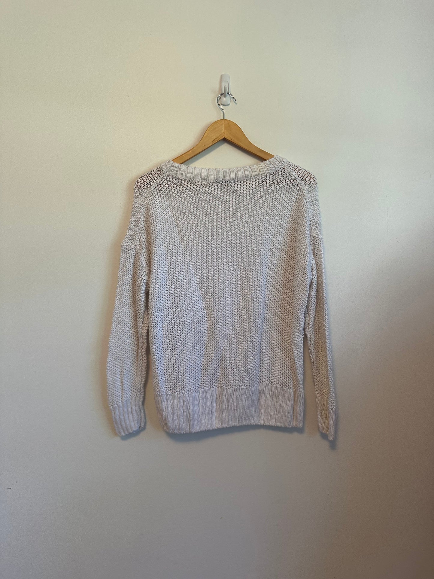 J. Crew Open Knit Crew Neck White Relaxed Sweater | Size Medium
