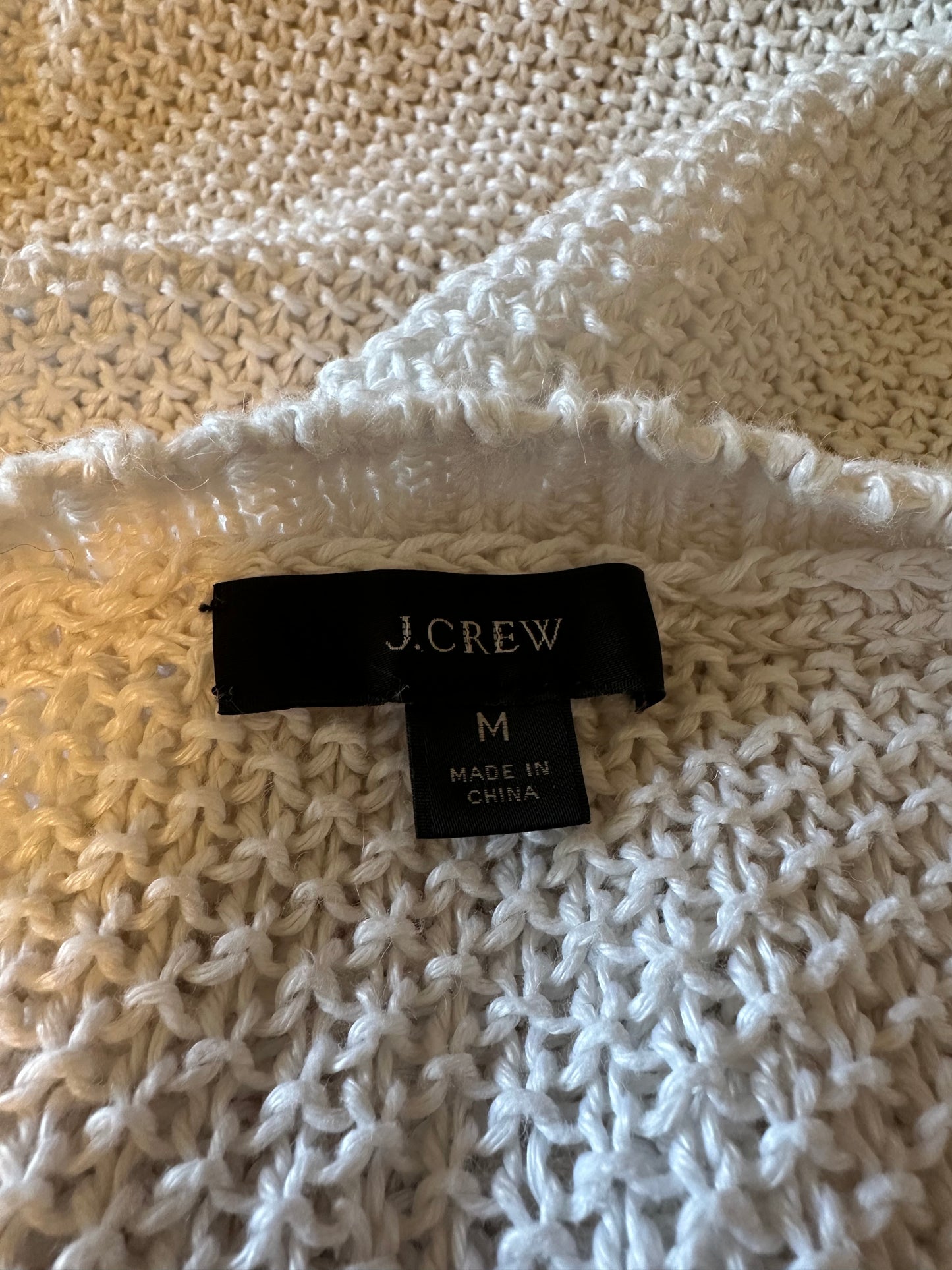J. Crew Open Knit Crew Neck White Relaxed Sweater | Size Medium