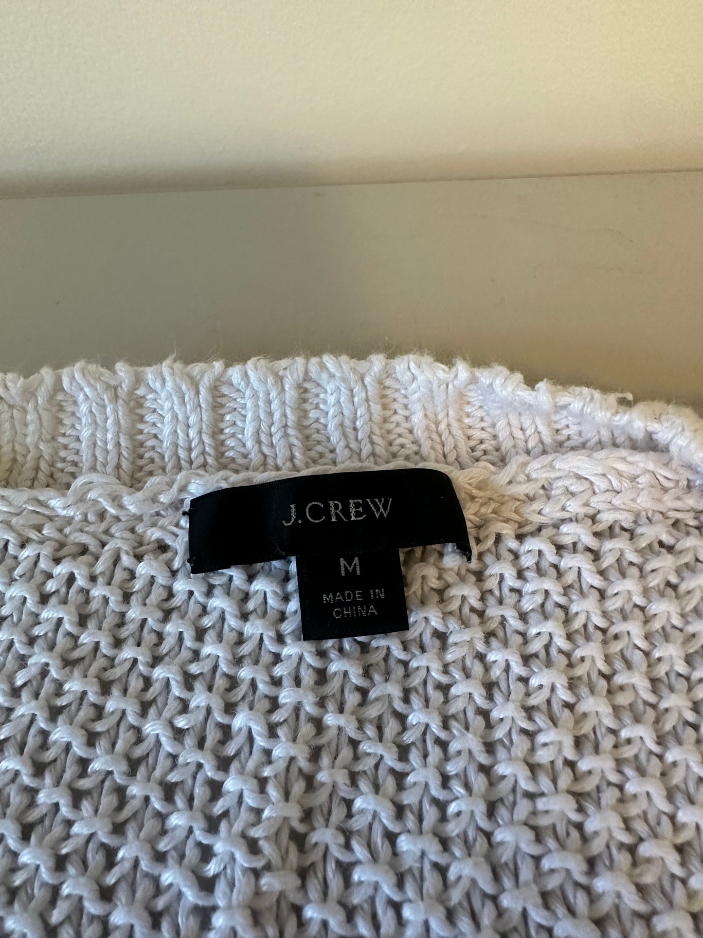 J. Crew Open Knit Crew Neck White Relaxed Sweater | Size Medium