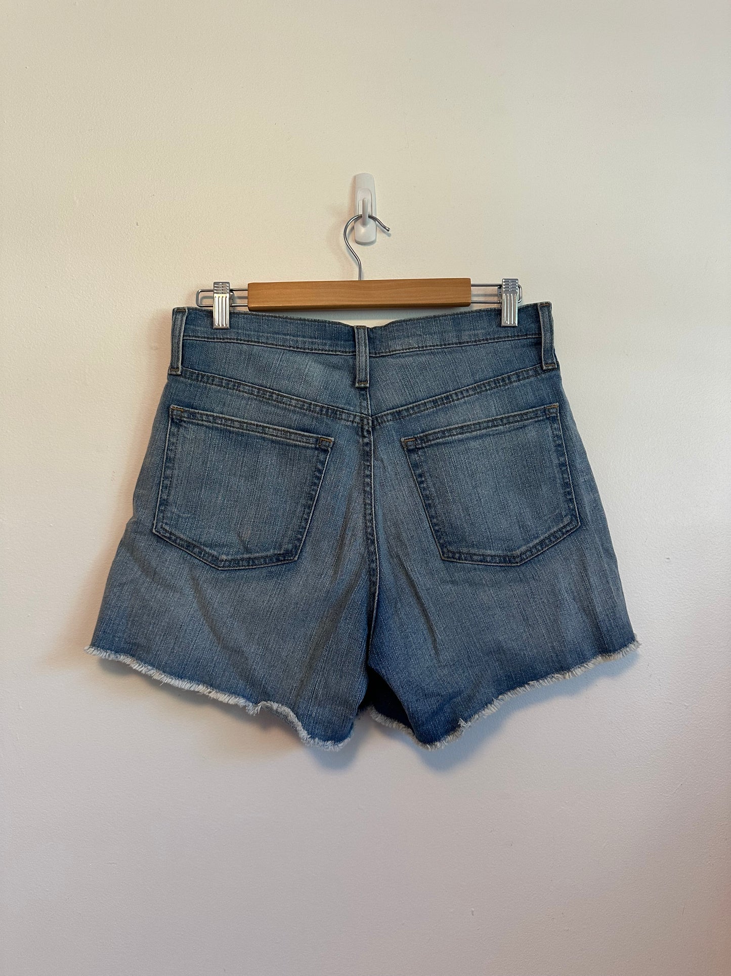 J. Crew High Rise Denim Button Fly Raw Hem Jean Shorts | Size 27