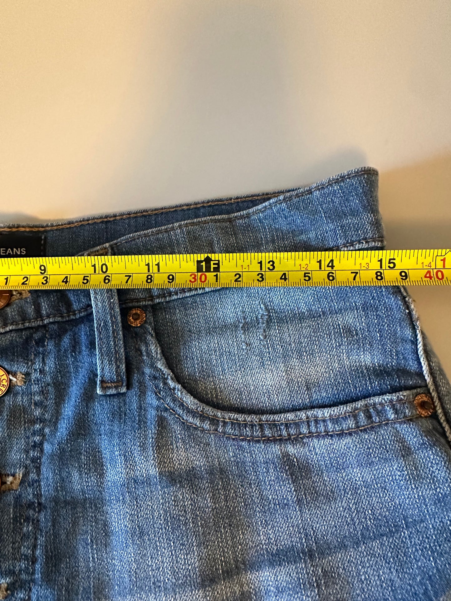 J. Crew High Rise Denim Button Fly Raw Hem Jean Shorts | Size 27