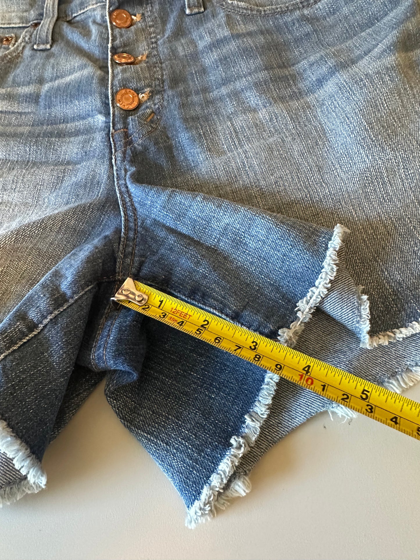 J. Crew High Rise Denim Button Fly Raw Hem Jean Shorts | Size 27