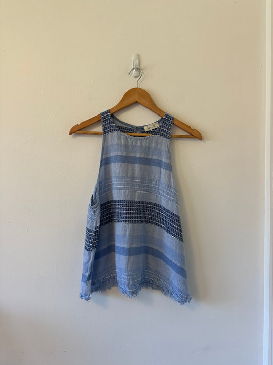 Bella Dahl Linen Blend Blue Textured Tank Top | Size Medium
