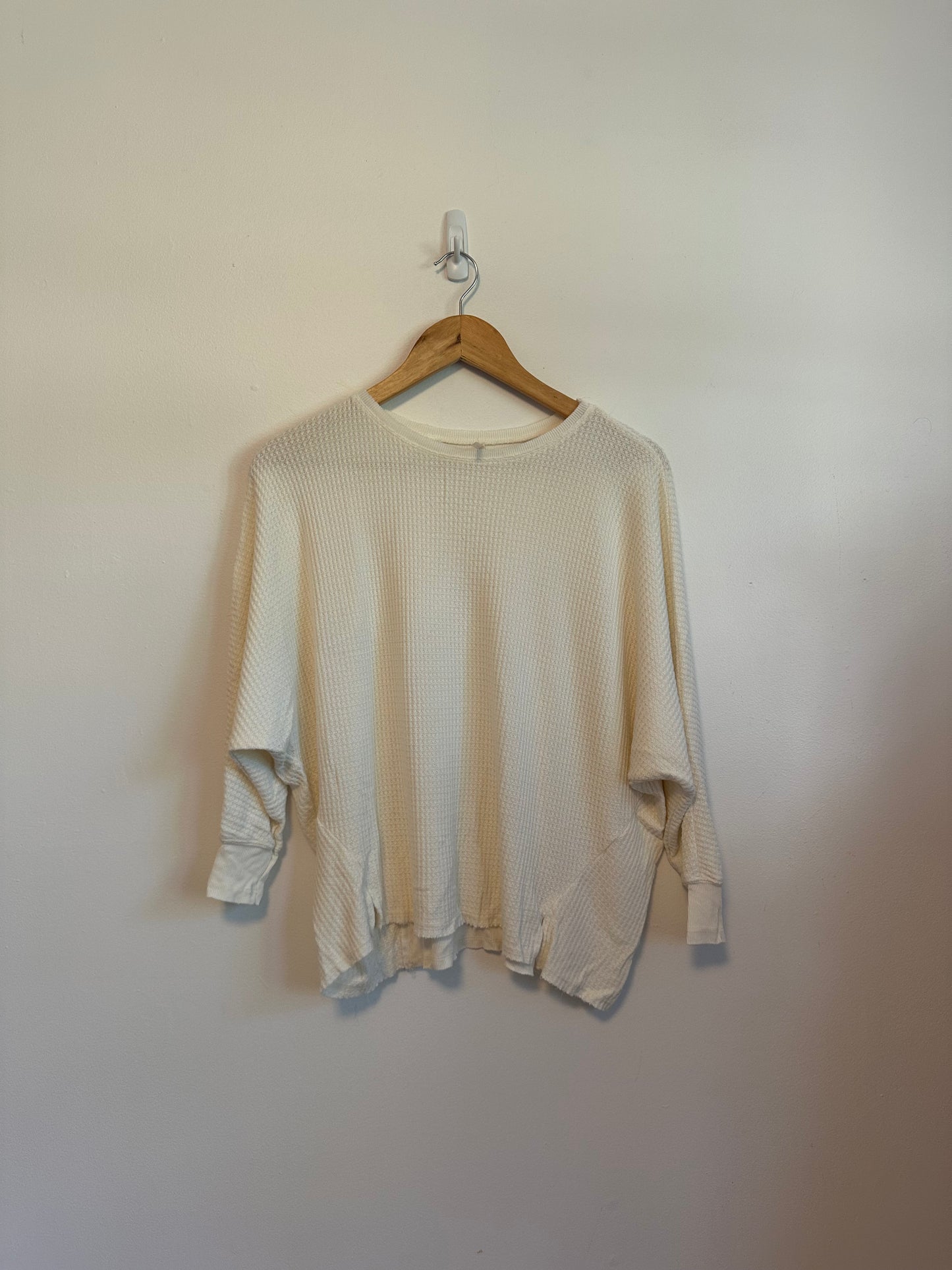 Hello Nite Ivory Waffle Knit Batwing Sleeve Oversized Top | Size XS
