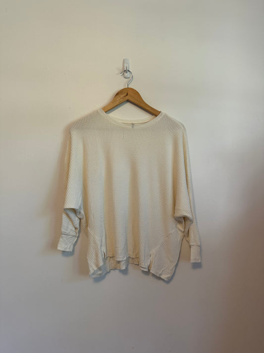 Hello Nite Ivory Waffle Knit Batwing Sleeve Oversized Top | Size XS