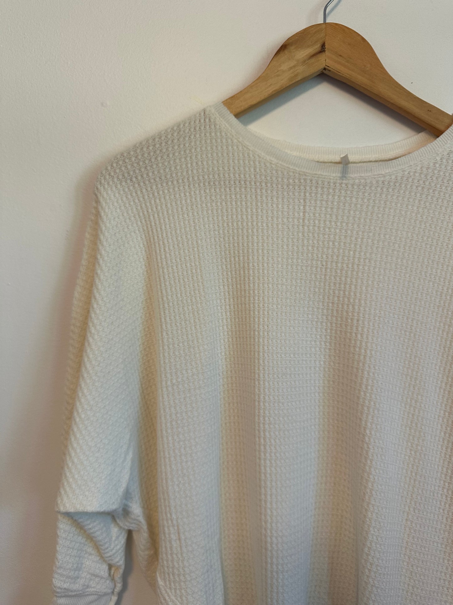 Hello Nite Ivory Waffle Knit Batwing Sleeve Oversized Top | Size XS