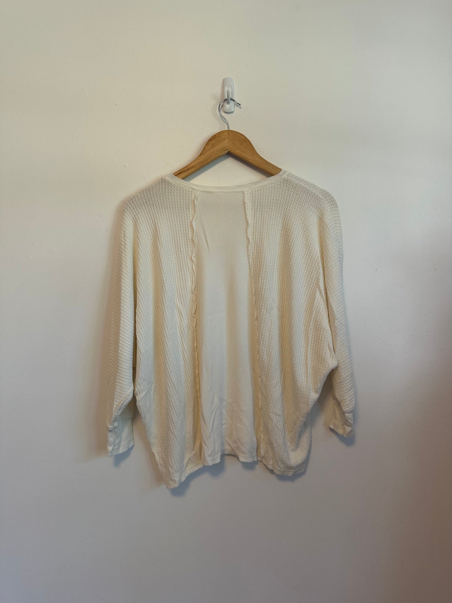 Hello Nite Ivory Waffle Knit Batwing Sleeve Oversized Top | Size XS
