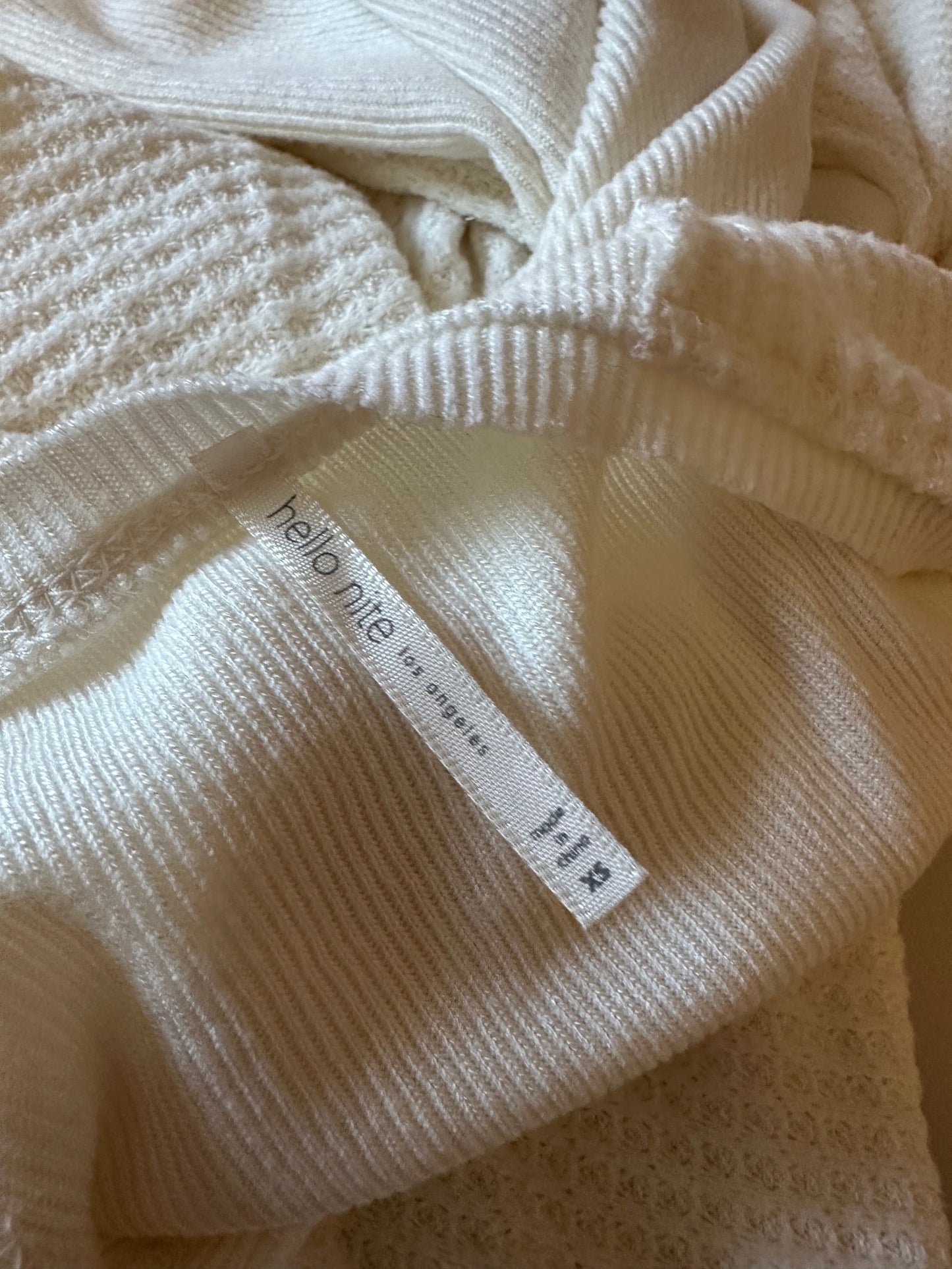 Hello Nite Ivory Waffle Knit Batwing Sleeve Oversized Top | Size XS