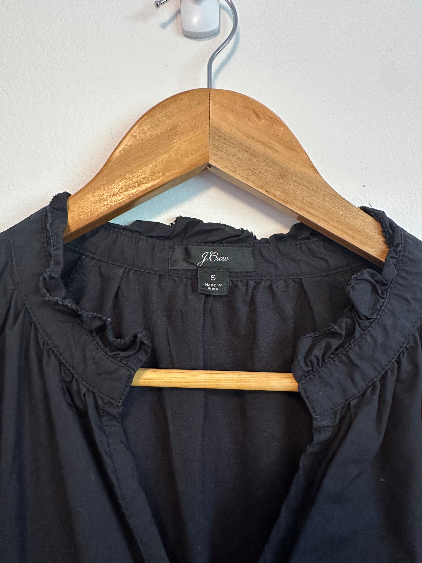 J. Crew Black Cotton Poplin Tiered Ruffle V-Neck Mini Dress | Size Small