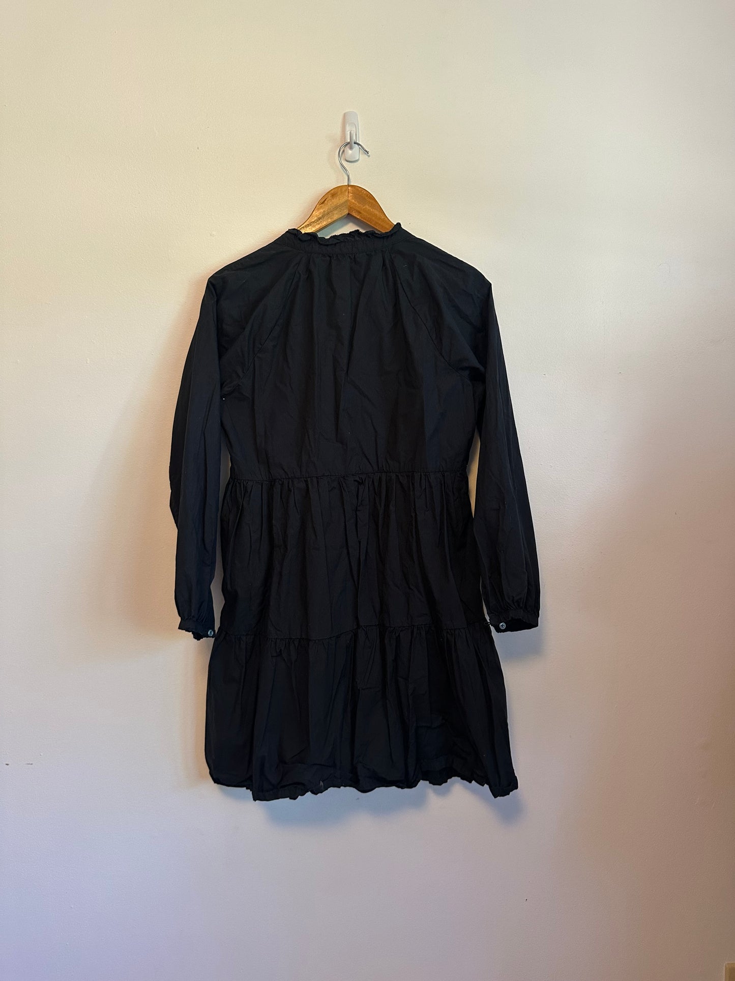 J. Crew Black Cotton Poplin Tiered Ruffle V-Neck Mini Dress | Size Small