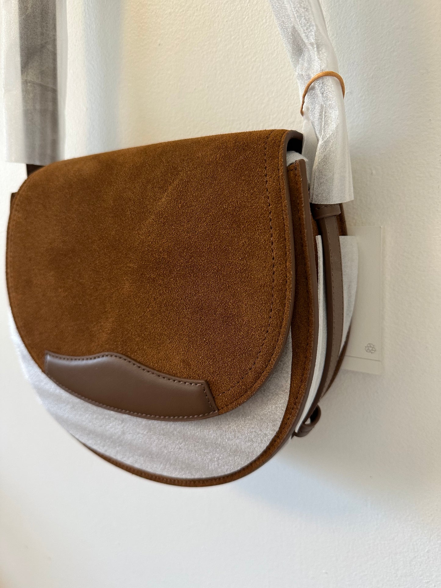 NWT Quince Italian Suede Saddle Bag in Whiskey Brown