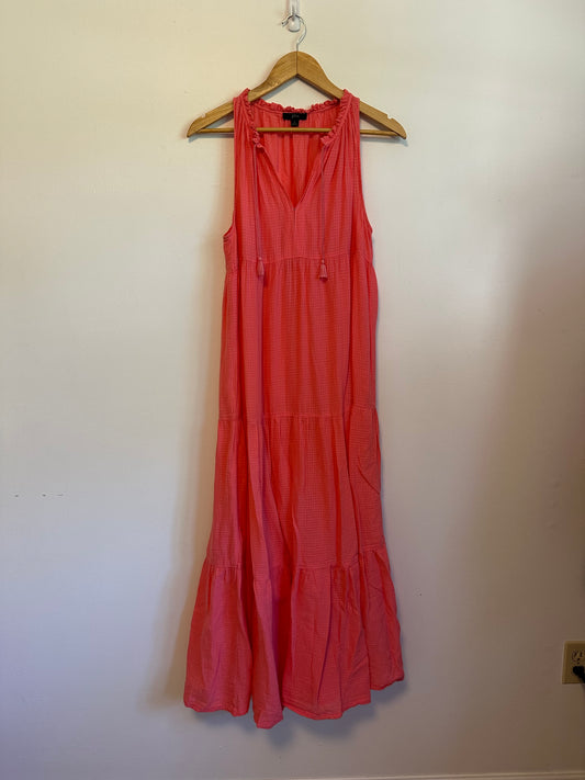 J. Crew Coral Pink Tiered Sleeveless Tassel V-Neck Dress | Size Small