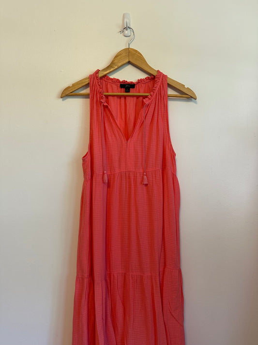 J. Crew Coral Pink Tiered Sleeveless Tassel V-Neck Dress | Size Small