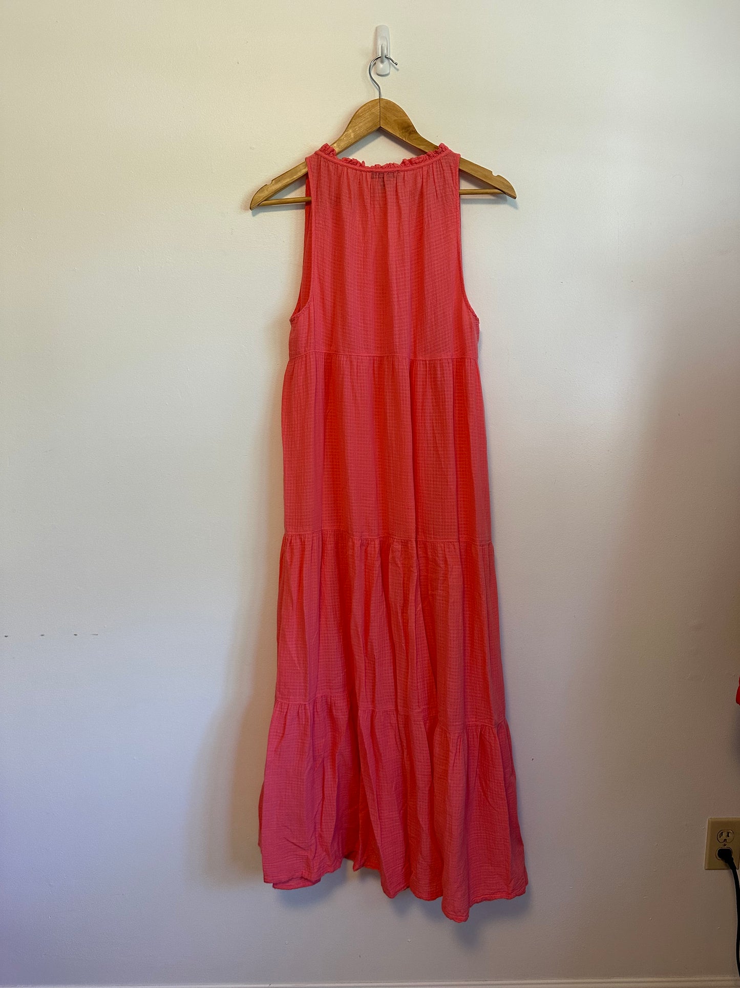 J. Crew Coral Pink Tiered Sleeveless Tassel V-Neck Dress | Size Small