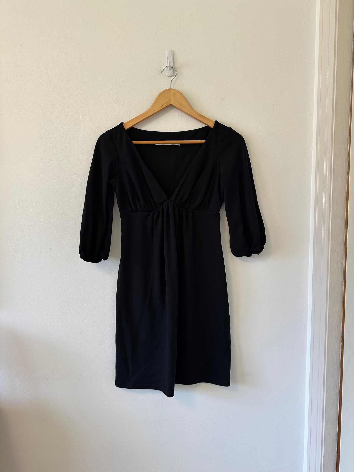 Susana Monaco Black Jersey 3/4 V-Neck Empire Waist Dress | Size Small
