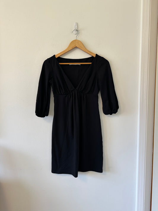 Susana Monaco Black Jersey 3/4 V-Neck Empire Waist Dress | Size Small