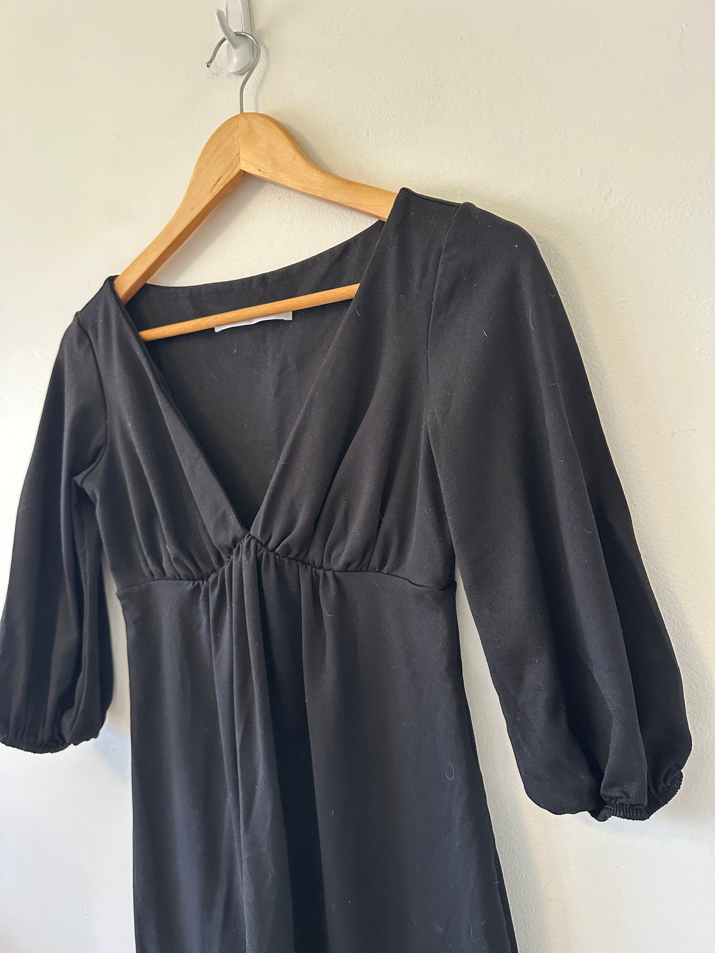 Susana Monaco Black Jersey 3/4 V-Neck Empire Waist Dress | Size Small